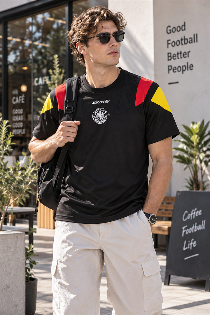 Germany Black Colour Block Oversized T-Shirt - front model view