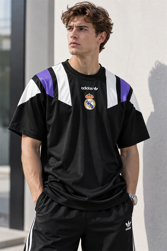 Real Madrid Black Purple Panel Oversized T-Shirt - front model view
