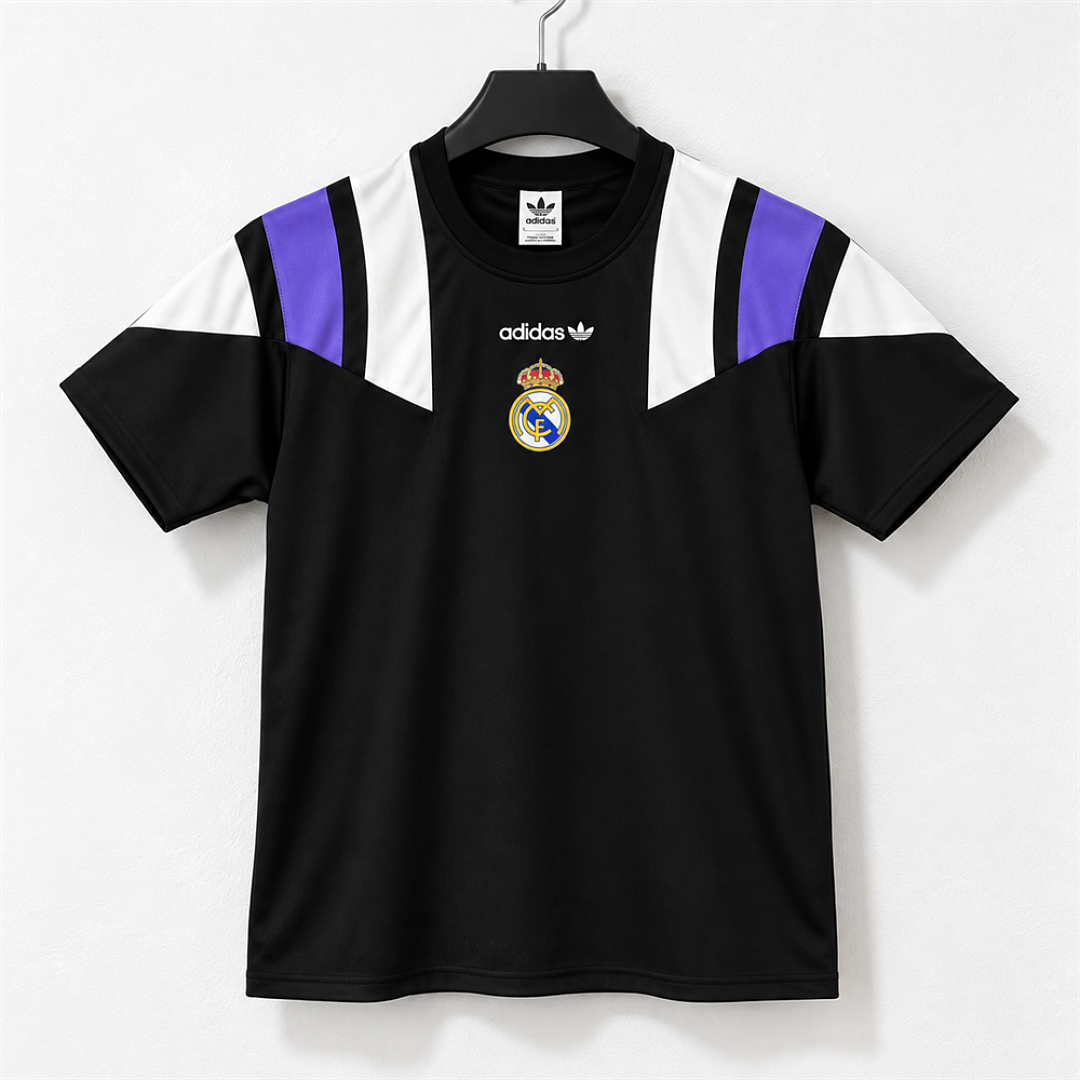 Real Madrid Black Purple Panel Oversized T-Shirt - product front view