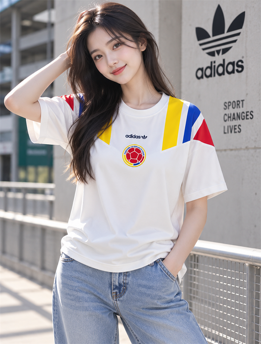 Colombia White Colour Block Oversized T-Shirt - front model view