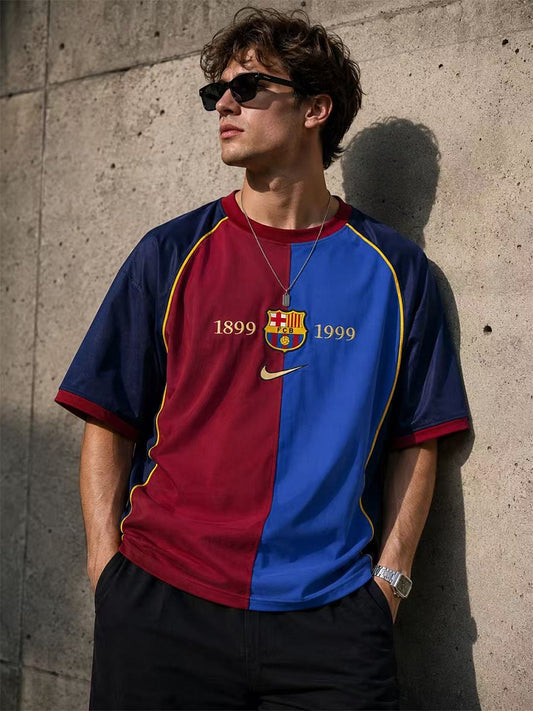 Barcelona 1899-1999 Navy Burgundy Oversized T-Shirt - front model view