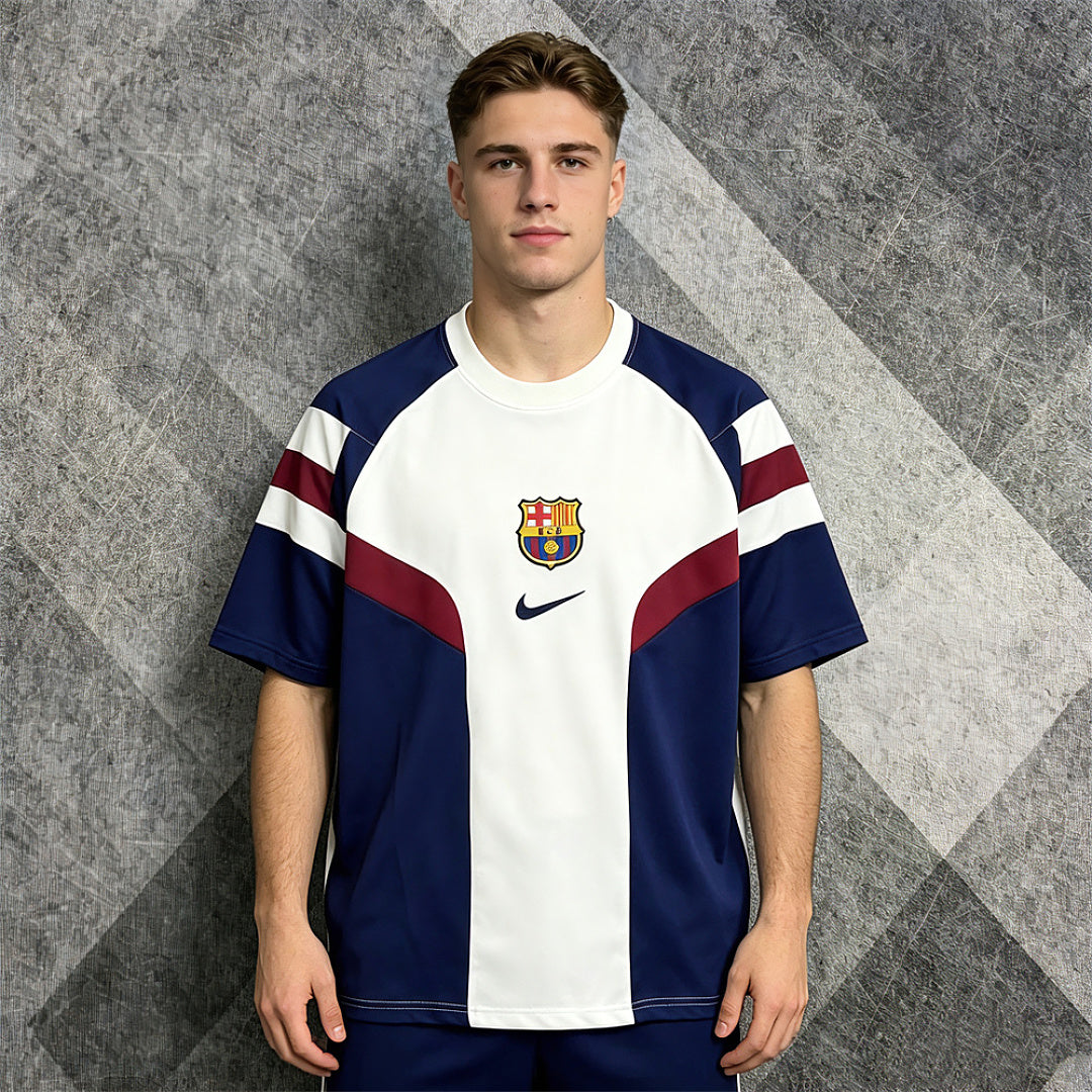 Barcelona White Navy Burgundy Panel Oversized T-Shirt - front model view
