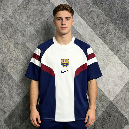 Barcelona White Navy Burgundy Panel Oversized T-Shirt - front model view