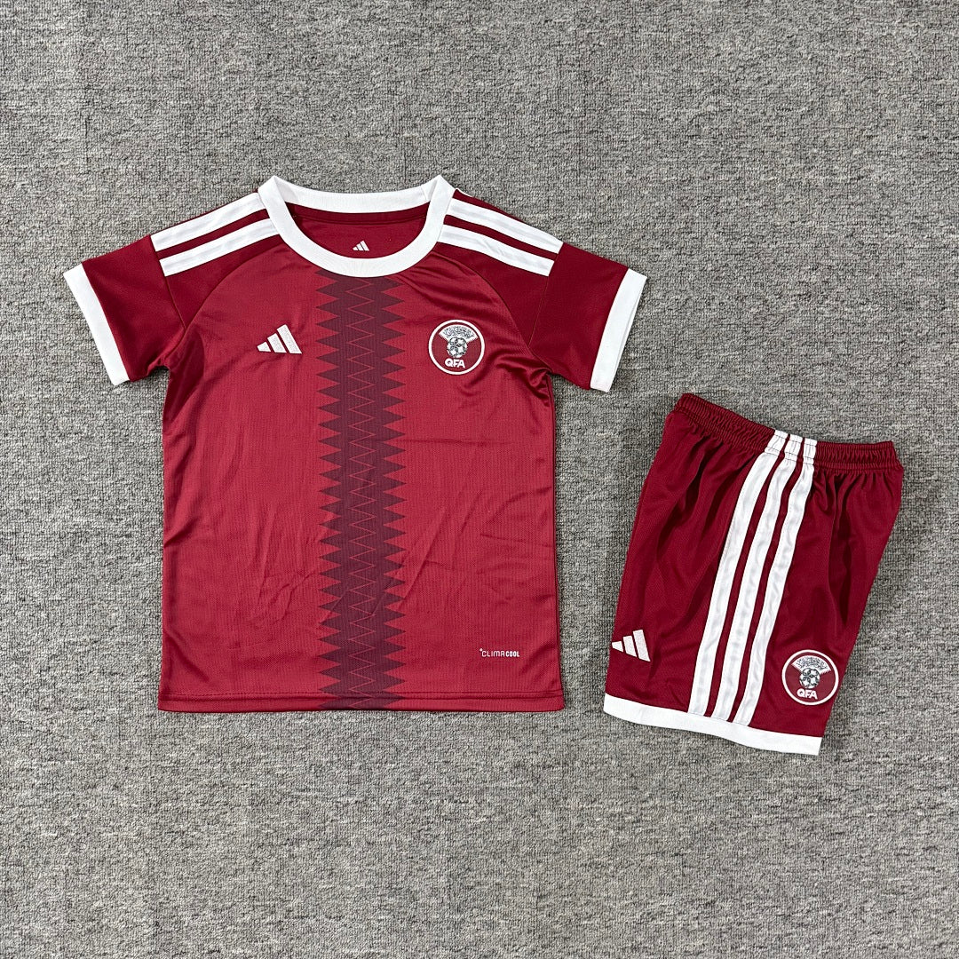 Qatar 2026/27 Home Kids Football Kit Kids Version - Front