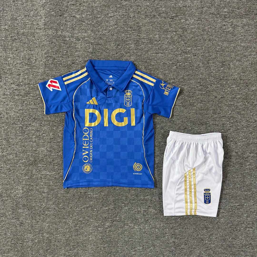 Real Oviedo 2025/26 Home Kids Football Kit - Front