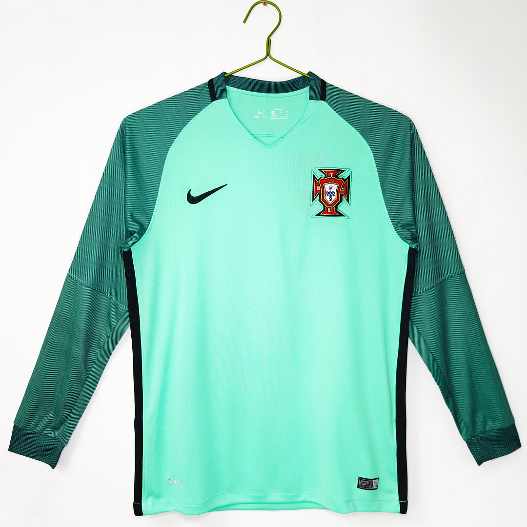 Portugal 2016 Away Aqua Green Long Sleeve Retro Jersey - Front