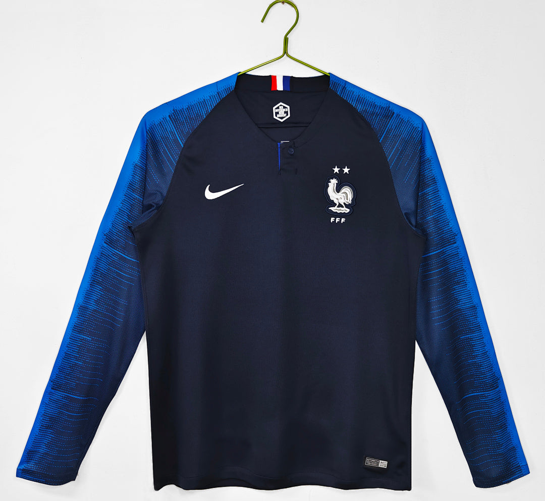 France 2018 World Cup Champions Home Long Sleeve Retro Jersey - Front