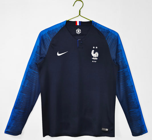 France 2018 World Cup Champions Home Long Sleeve Retro Jersey - Front
