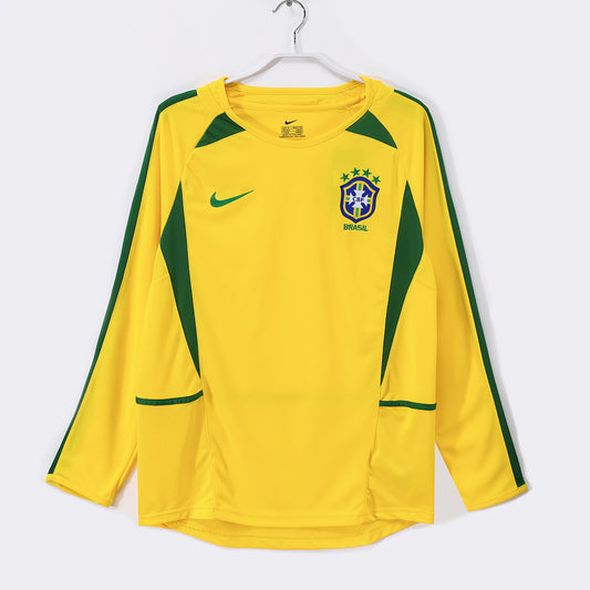 Brazil 2002 Home Long Sleeve Retro Jersey - Front