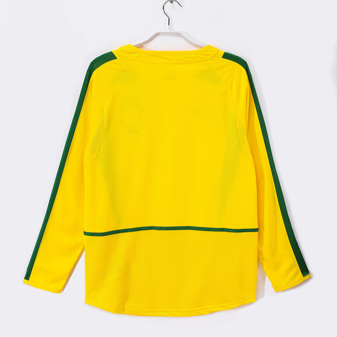Brazil 2002 Home Long Sleeve Retro Jersey - Back