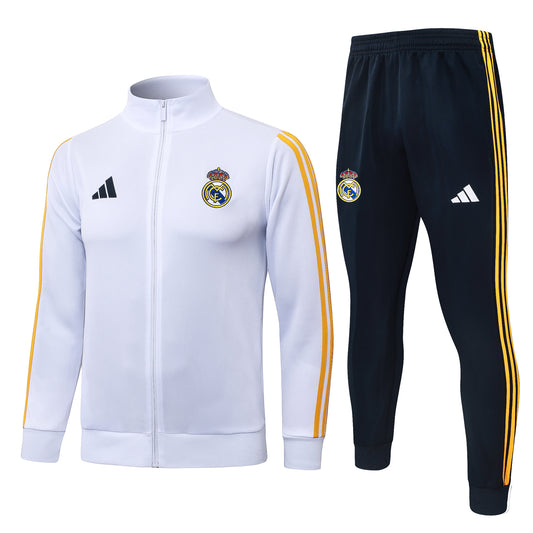 2026/27 Real Madrid Full-Zip Training Suit – White/Navy/Yellow - full set front