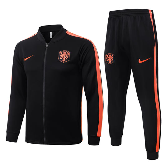 2026/27 Netherlands Full-Zip Training Suit – Black/Orange - full set front