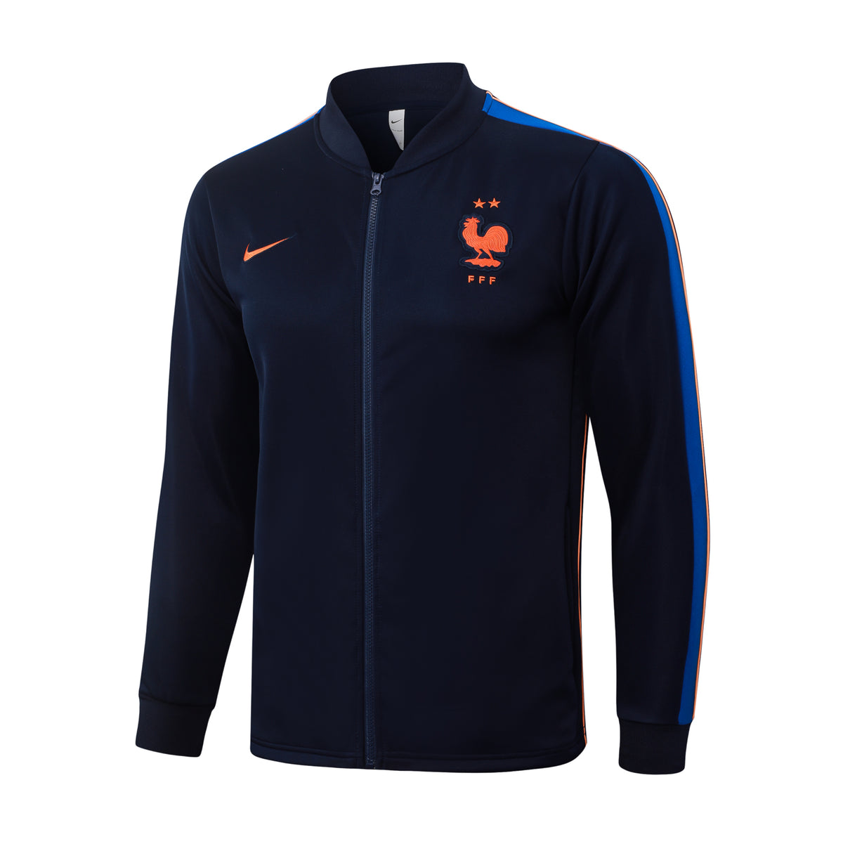 2026/27 France Full-Zip Training Suit – Navy/Royal Blue/Orange - top only front