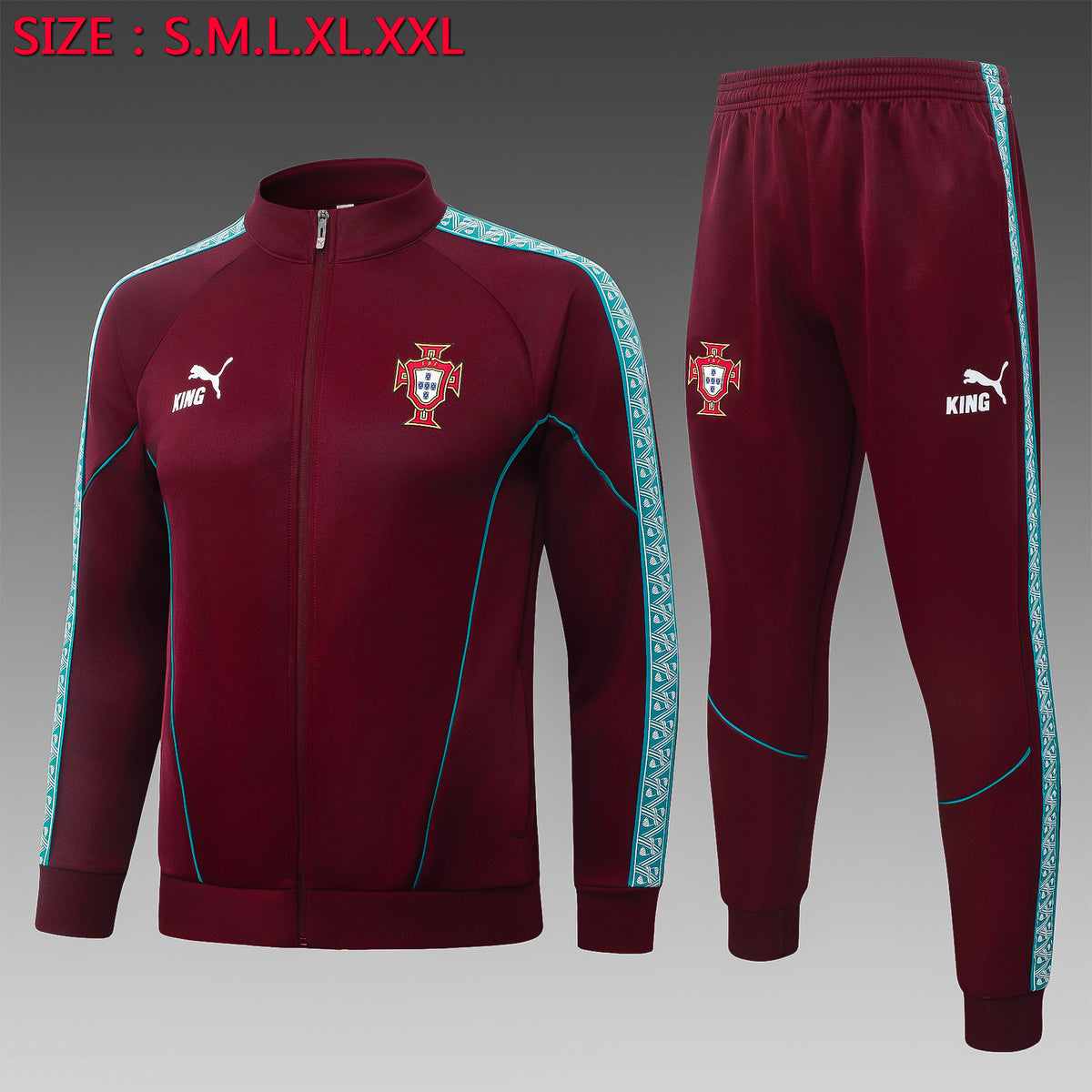 2026/27 Portugal Full-Zip Training Suit – Burgundy/Turquoise - full set front