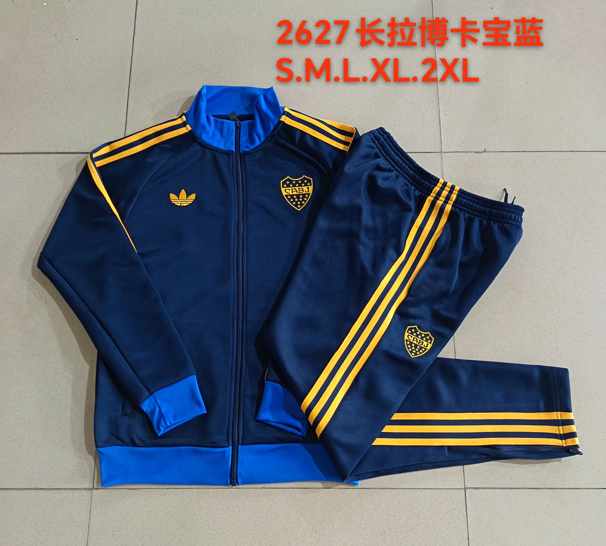 2026/27 Boca Juniors Full-Zip Training Suit – Navy/Royal Blue/Gold - full set real photo