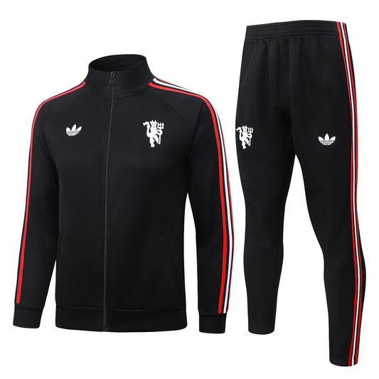 2026/27 Manchester United Full-Zip Training Suit – Black/Red/White - full set front