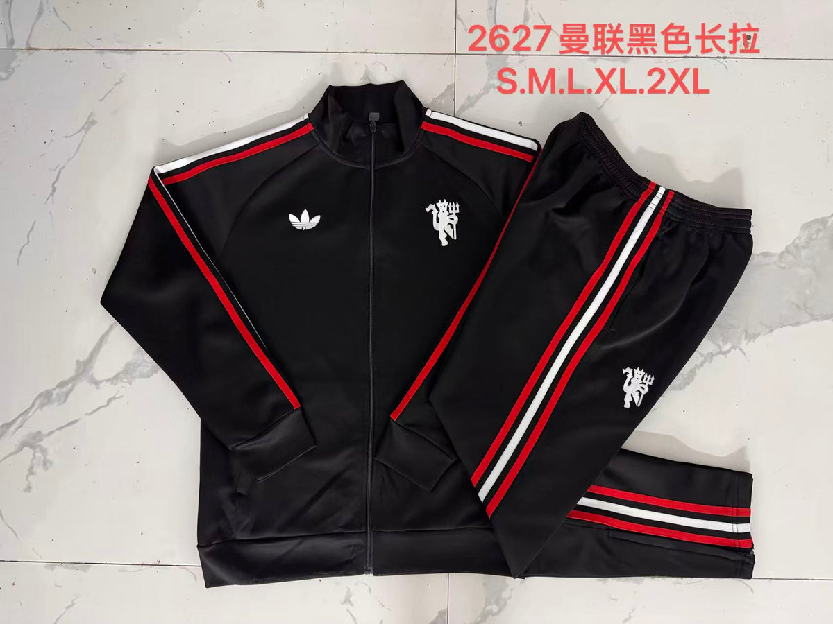 2026/27 Manchester United Full-Zip Training Suit – Black/Red/White - full set real photo
