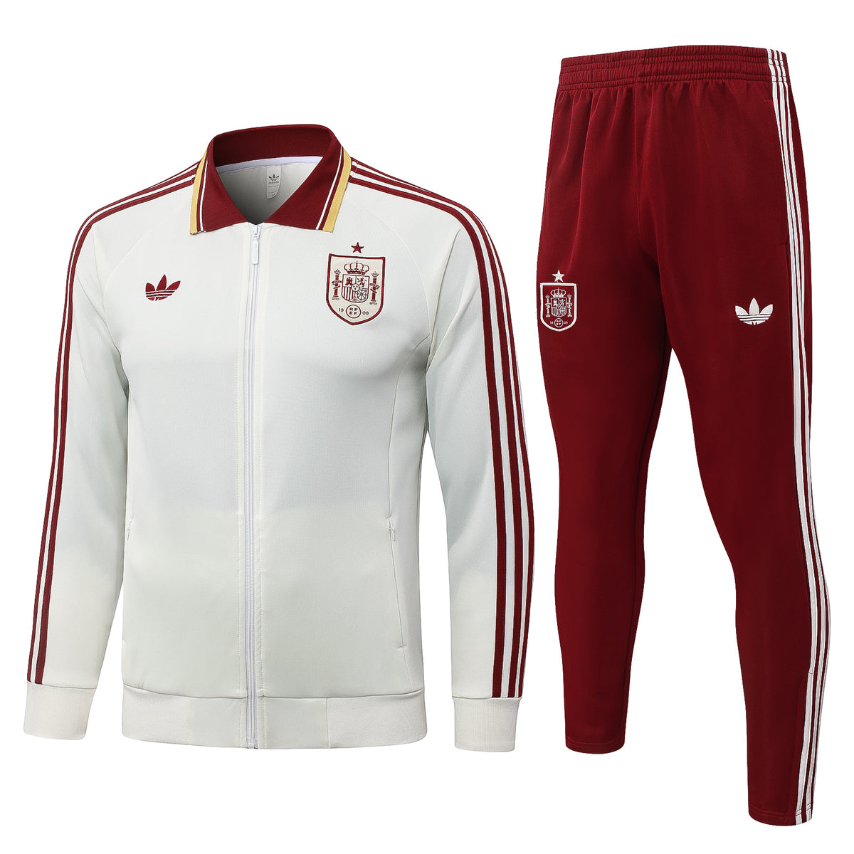 2026/27 Spain Full-Zip Training Suit – Off-White/Burgundy - full set front