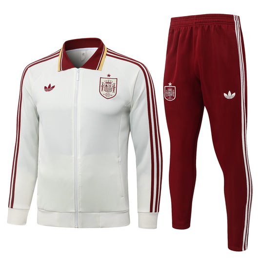2026/27 Spain Full-Zip Training Suit – Off-White/Burgundy - full set front