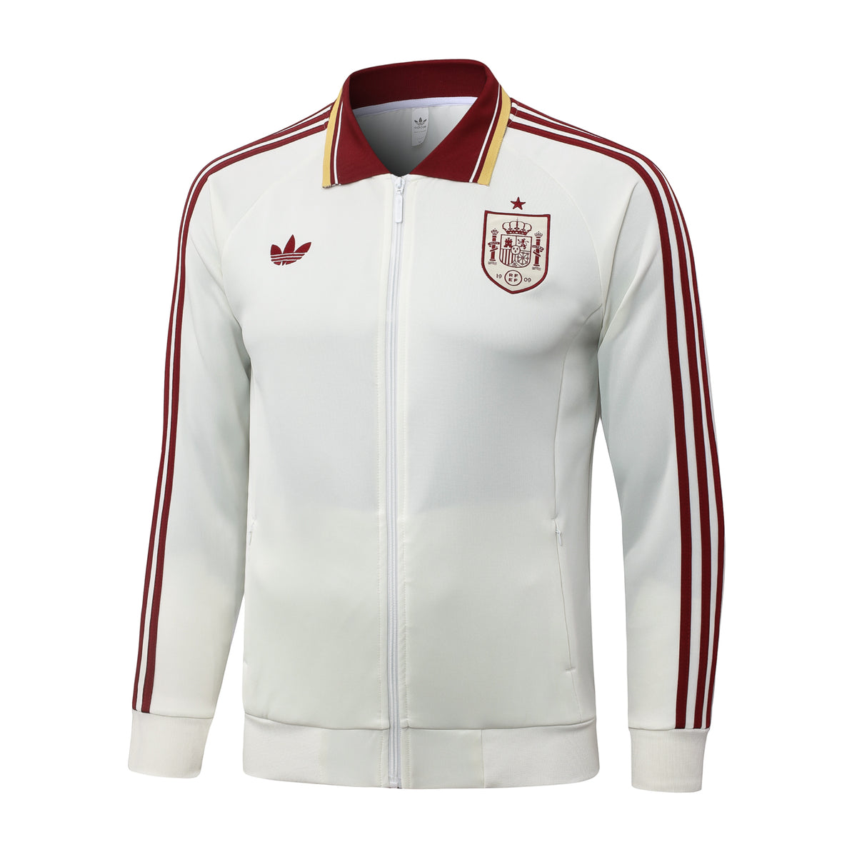 2026/27 Spain Full-Zip Training Suit – Off-White/Burgundy - top only front