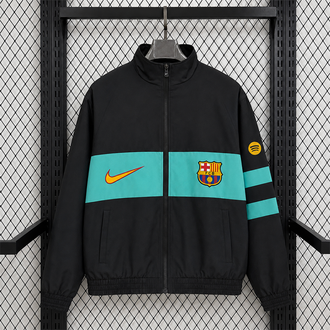 Barcelona Black Retro Windbreaker front
