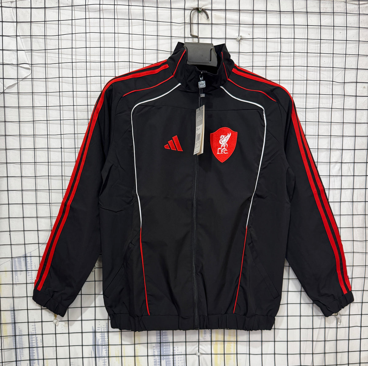 Liverpool 2025/26 Black & Red Lightweight Windbreaker - front view