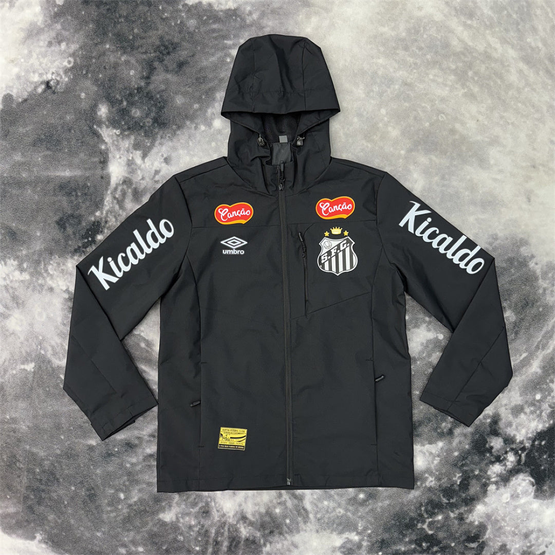Santos Black Hooded Shell Windbreaker front