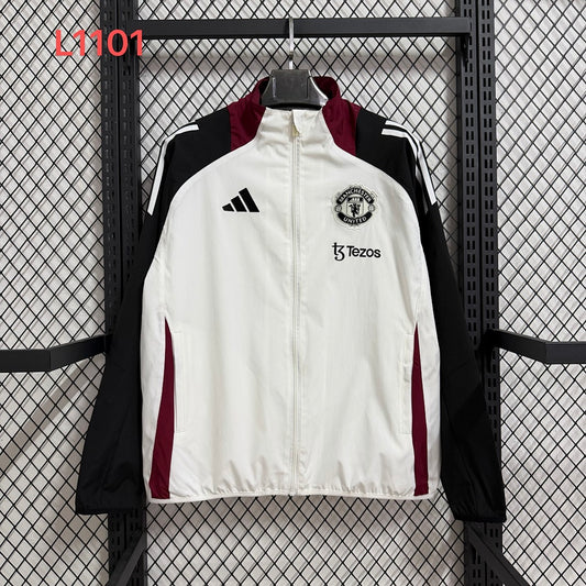 Manchester United White and Black Waterproof Training Windbreaker front