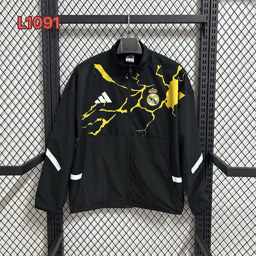 Real Madrid x Marvel Black Waterproof Windbreaker front