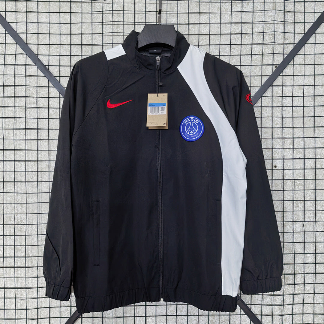 Paris Saint-Germain Black and White Waterproof Windbreaker front