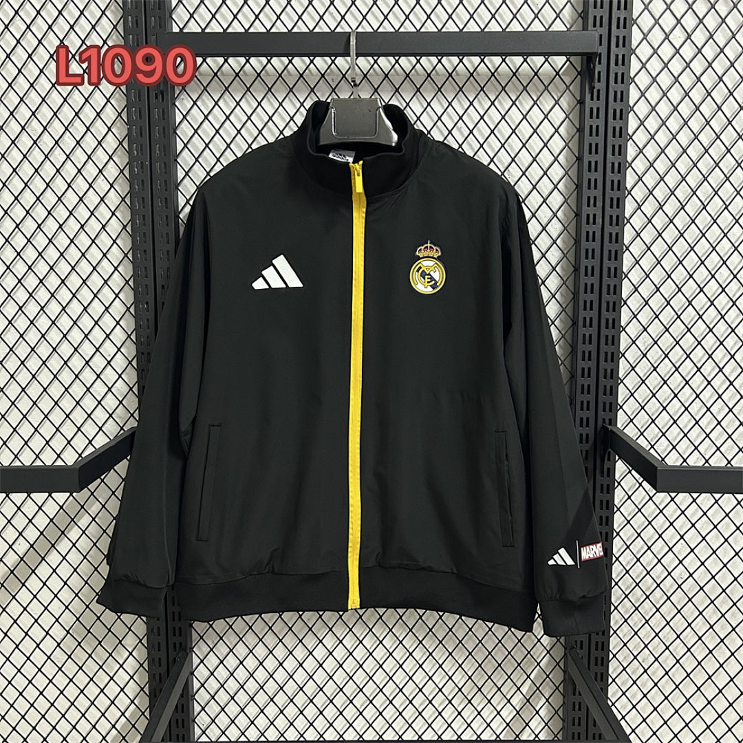 Real Madrid x Marvel Casual Black Waterproof Windbreaker front