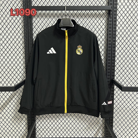 Real Madrid x Marvel Casual Black Waterproof Windbreaker front