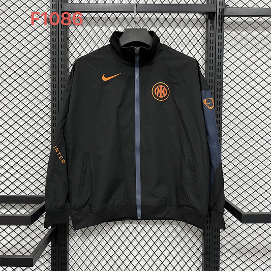 Inter Milan Black and Gray Waterproof Training Windbreaker front