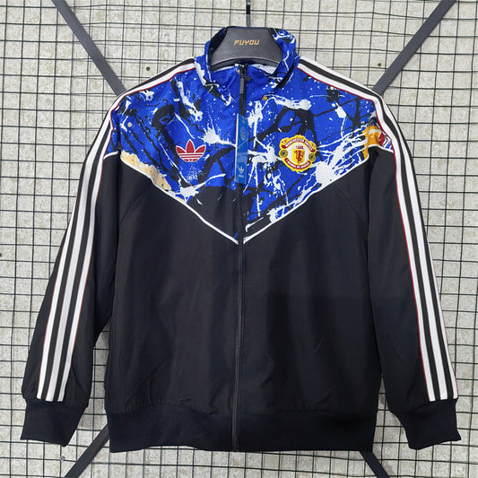 Manchester United 2026/27 Blue Graphic Waterproof Windbreaker front